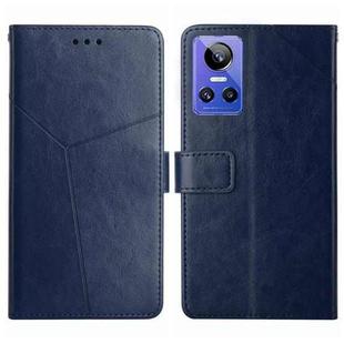 For Realme GT Neo 3 HT01 Y-shaped Pattern Flip Leather Phone Case(Blue)