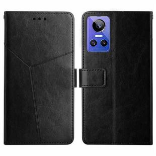 For Realme GT Neo 3 HT01 Y-shaped Pattern Flip Leather Phone Case(Black)