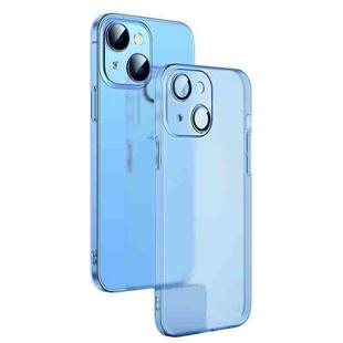 For iPhone 14 Camera Protector Translucent Frosted PC Phone Case (Blue)