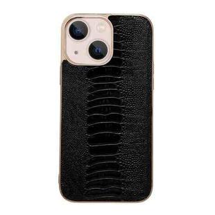 For iPhone 14 Genuine Leather Pinshang Series Nano Electroplating Phone Case (Black)