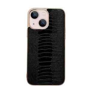 For iPhone 14 Plus Genuine Leather Pinshang Series Nano Electroplating Phone Case (Black)