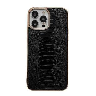 For iPhone 14 Pro Genuine Leather Pinshang Series Nano Electroplating Phone Case(Black)