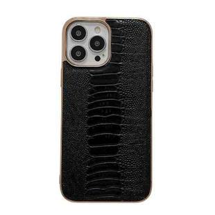 For iPhone 14 Pro Max Genuine Leather Pinshang Series Nano Electroplating Phone Case (Black)