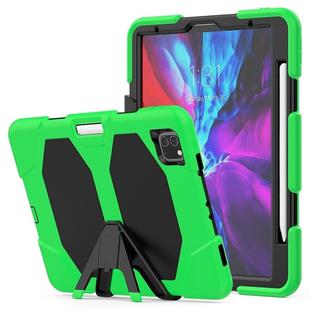 For iPhone 11 Pro For iPad Pro 11 inch (2020) Shockproof Colorful Silicon + PC Protective Case with Holder & Shoulder Strap & Hand Strap & Pen Slot(Green)