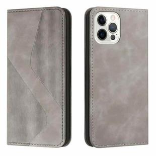 For iPhone 14 Skin Feel Magnetic S-type Solid Color Leather Phone Case Pro Max(Grey)