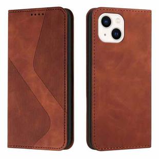 For iPhone 14 Skin Feel Magnetic S-type Solid Color Leather Phone Case Max(Brown)