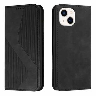 For iPhone 14 Skin Feel Magnetic S-type Solid Color Leather Phone Case (Black)
