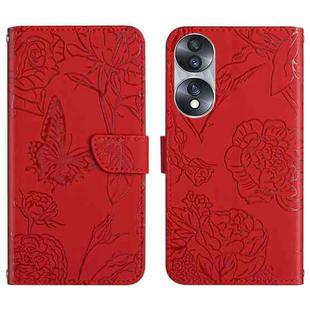 For Honor 70 HT03 Skin Feel Butterfly Embossed Flip Leather Phone Case(Red)