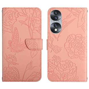 For Honor 70 HT03 Skin Feel Butterfly Embossed Flip Leather Phone Case(Pink)