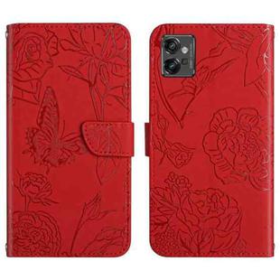 For Motorola Moto G32 HT03 Skin Feel Butterfly Embossed Flip Leather Phone Case(Red)