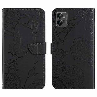 For Motorola Moto G32 HT03 Skin Feel Butterfly Embossed Flip Leather Phone Case(Black)