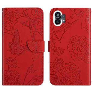 For Nothing Phone 1 HT03 Skin Feel Butterfly Embossed Flip Leather Phone Case(Red)