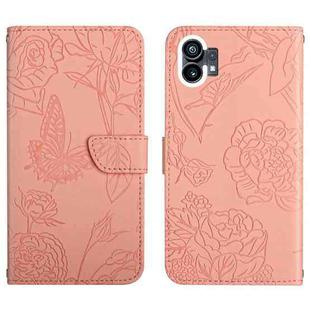 For Nothing Phone 1 HT03 Skin Feel Butterfly Embossed Flip Leather Phone Case(Pink)