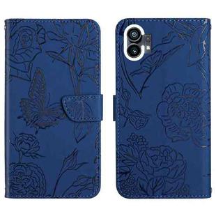 For Nothing Phone 1 HT03 Skin Feel Butterfly Embossed Flip Leather Phone Case(Blue)