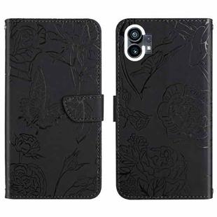 For Nothing Phone 1 HT03 Skin Feel Butterfly Embossed Flip Leather Phone Case(Black)