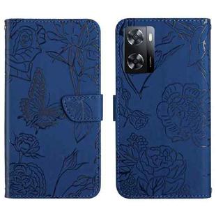 For OPPO A57 4G/A77 4G/Realme Narzo 50 5G/Realme V23 HT03 Skin Feel Butterfly Embossed Flip Leather Phone Case(Blue)