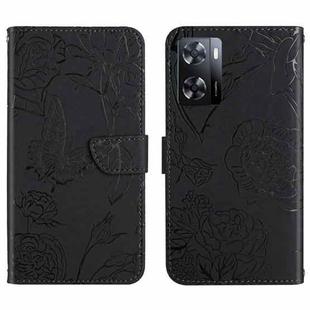 For OPPO A57 4G/A77 4G/Realme Narzo 50 5G/Realme V23 HT03 Skin Feel Butterfly Embossed Flip Leather Phone Case(Black)