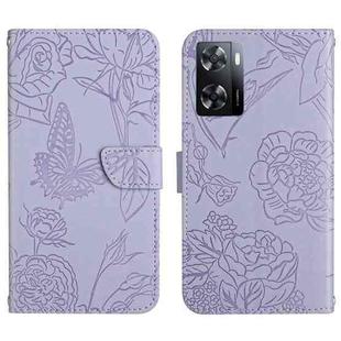 For OPPO A57 4G/A77 4G/Realme Narzo 50 5G/Realme V23 HT03 Skin Feel Butterfly Embossed Flip Leather Phone Case(Purple)