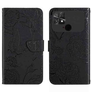 For Xiaomi Poco C40 HT03 Skin Feel Butterfly Embossed Flip Leather Phone Case(Black)