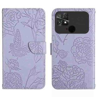 For Xiaomi Poco C40 HT03 Skin Feel Butterfly Embossed Flip Leather Phone Case(Purple)