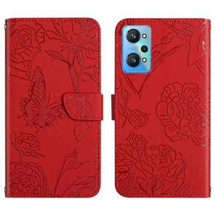 For Realme GT Neo2 HT03 Skin Feel Butterfly Embossed Flip Leather Phone Case(Red)