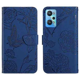 For Realme GT Neo2 HT03 Skin Feel Butterfly Embossed Flip Leather Phone Case(Blue)