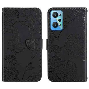 For Realme GT Neo2 HT03 Skin Feel Butterfly Embossed Flip Leather Phone Case(Black)