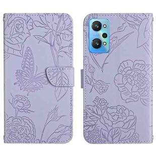 For Realme GT Neo2 HT03 Skin Feel Butterfly Embossed Flip Leather Phone Case(Purple)