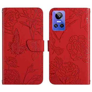 For Realme GT Neo 3 HT03 Skin Feel Butterfly Embossed Flip Leather Phone Case(Red)