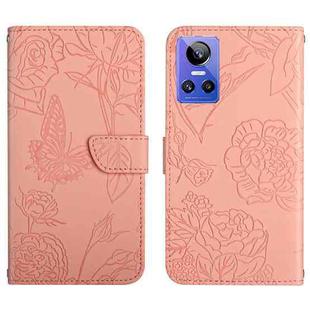 For Realme GT Neo 3 HT03 Skin Feel Butterfly Embossed Flip Leather Phone Case(Pink)