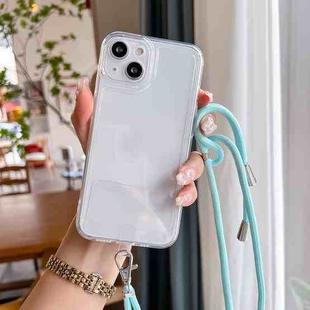 For iPhone 14 Space Fine Hole Transparent TPU Protective Case with Lanyard (Sky Blue)