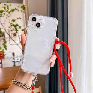 For iPhone 14 Pro Space Fine Hole Transparent TPU Protective Case with Lanyard(Red)