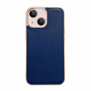 For iPhone 14 Genuine Leather Xiaoya Series Nano Electroplating Phone Case (Blue)