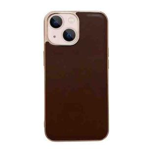 For iPhone 14 Plus Genuine Leather Xiaoya Series Nano Electroplating Phone Case (Coffee)