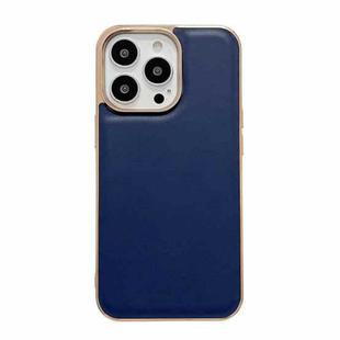 For iPhone 14 Pro Genuine Leather Xiaoya Series Nano Electroplating Phone Case(Blue)