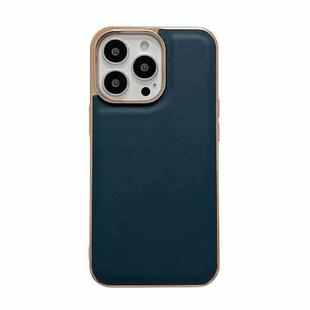 For iPhone 14 Pro Genuine Leather Xiaoya Series Nano Electroplating Phone Case(Dark Green)