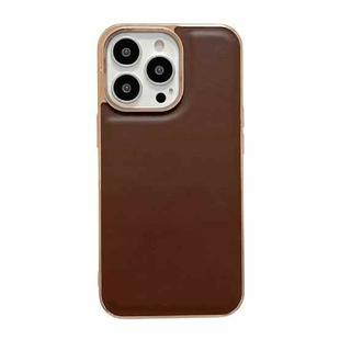 For iPhone 14 Pro Max Genuine Leather Xiaoya Series Nano Electroplating Phone Case (Coffee)