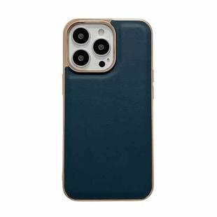 For iPhone 14 Pro Max Genuine Leather Xiaoya Series Nano Electroplating Phone Case (Dark Green)