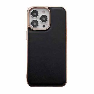For iPhone 13 Pro Max Genuine Leather Xiaoya Series Nano Electroplating Phone Case (Black)