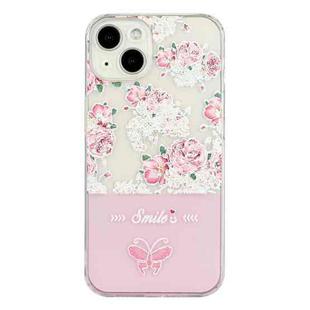 For iPhone 14 Bronzing Butterfly Flower TPU Phone Case (Peony)