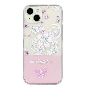 For iPhone 14 Bronzing Butterfly Flower TPU Phone Case (Cherry Blossoms)
