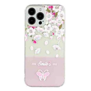 For iPhone 14 Pro Max Bronzing Butterfly Flower TPU Phone Case(Peach Blossoms)
