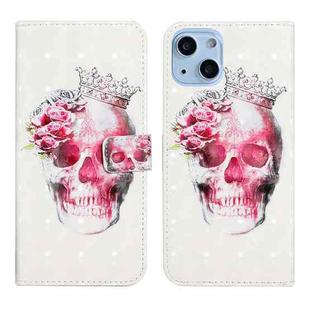 For iPhone 14 3D Drawing Leather Phone Case (Crown Skull)