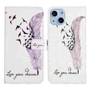 For iPhone 14 3D Drawing Leather Phone Case (Feather)