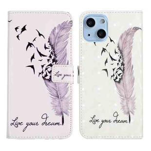 For iPhone 14 Plus 3D Drawing Leather Phone Case (Feather)