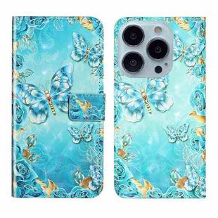 For iPhone 14 Pro Max 3D Drawing Leather Phone Case (Butterflies)