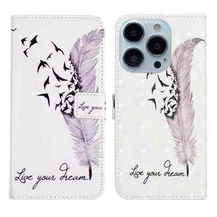 For iPhone 14 Pro Max 3D Drawing Leather Phone Case (Feather)