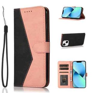 For iPhone 14 Dual-color Stitching Leather Phone Case (Black Pink)