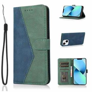 For iPhone 14 Plus Dual-color Stitching Leather Phone Case (Blue Green)