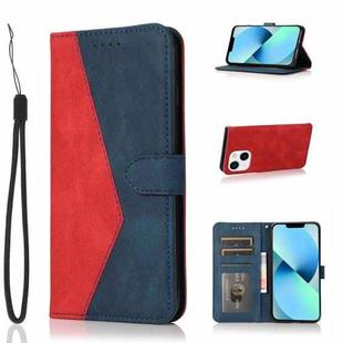 For iPhone 14 Plus Dual-color Stitching Leather Phone Case (Red Blue)